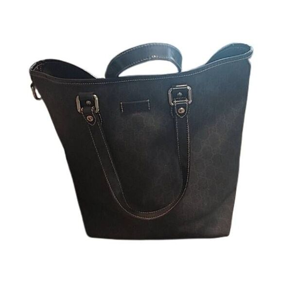 GUCCI Authentic GG Supreme Black/Brown Coated Canvas & Leather Tote Handbag - Picture 8 of 10